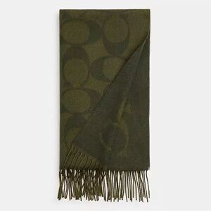 Coach Signature Oversized Muffler Olive NWT Wool Cashmere